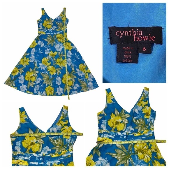 CYNTHIA Howie Blue Green Floral Sleeveless Dress - Picture 10 of 11